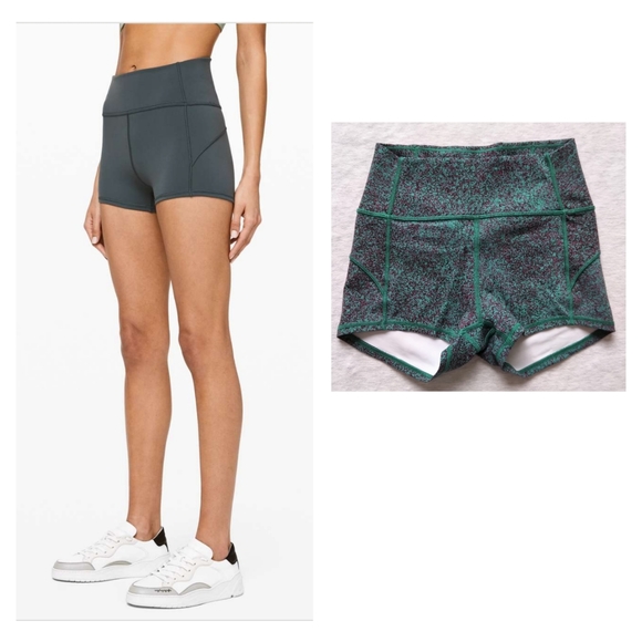 lululemon athletica Pants - Lululemon In Movement Short - Everlux 2.5" - Speckled Green Jasper / Black